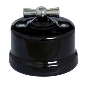Schalter – Wechselschalter aus schwarzem Porzellan, verchromter Drehknopf