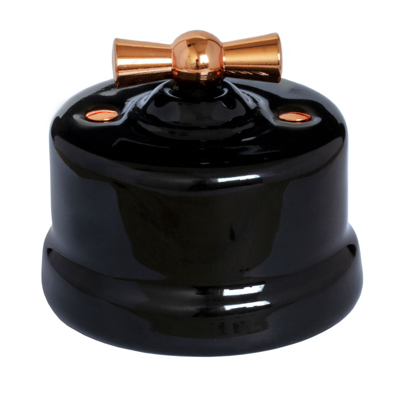 Schalter – Wechselschalter aus schwarzem Porzellan, Drehknopf aus Kupfer