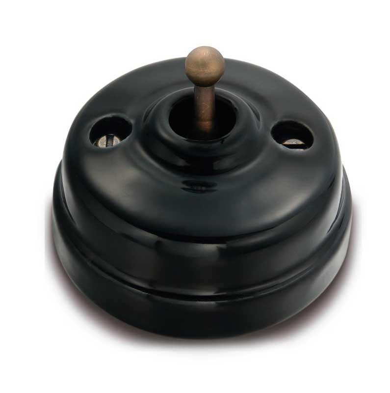 Toggle Switch - Black porcelain/antique bronze, surface mounted
