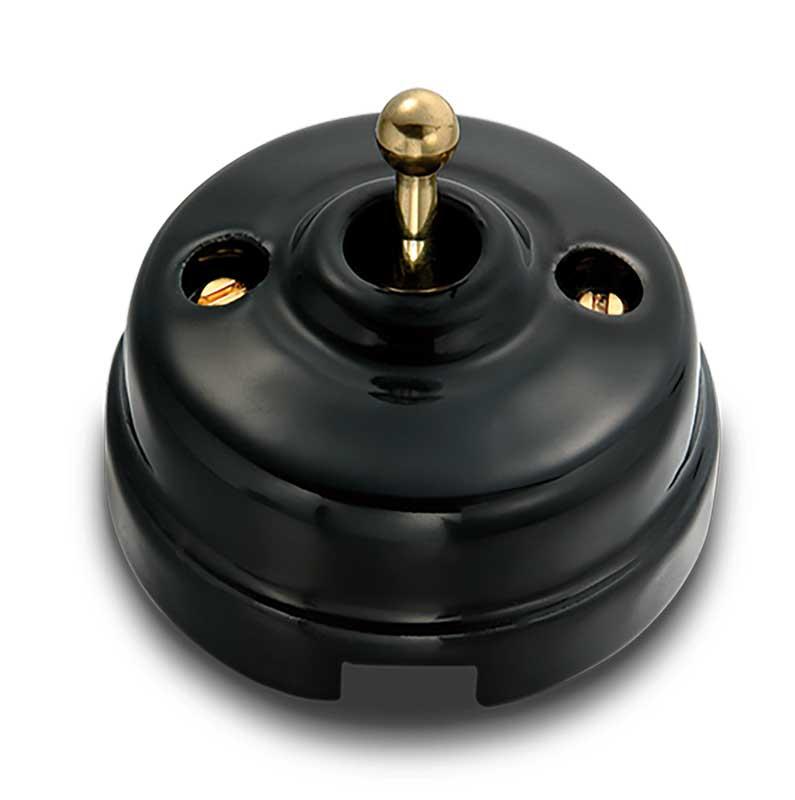Toggle Push-Button Dimmer - Black Porcelain/Brass
