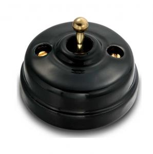 Retro Toggle Switch - Black porcelain/mässing, surface mounted