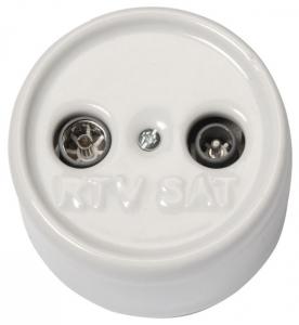 TV/SAT Socket - White porcelain surface mounted - old fashioned style - classic interior