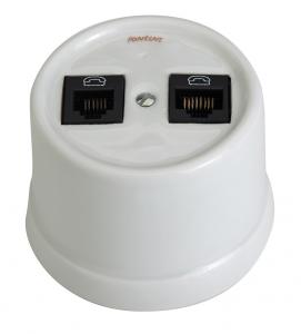 Double RJ45 Socket - White porcelain surface mounting - old style - classic interior - oldschool style