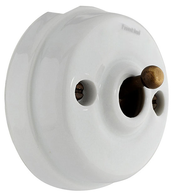 Dimbler-Toggle Pushbutton 10Ax - 250V~ Porcel.-White Po.+Antq.Bronz. (W/O.Gw)