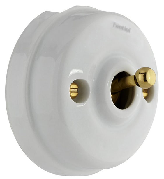 Toggle Light Switch - White Porcelain/Brass