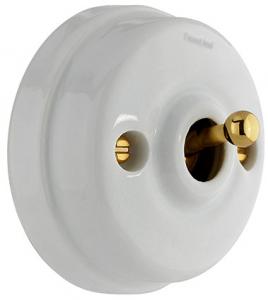 Toggle Light Switch - Porcelain/brass, surface mounted