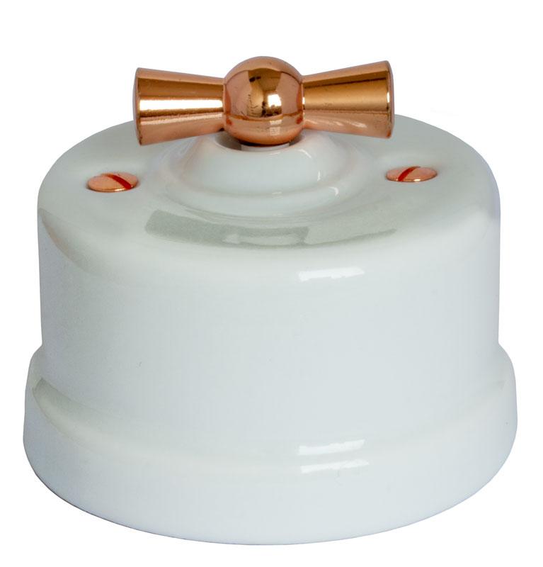 Old style switch white porcelain copper knob