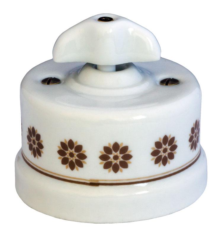 Afbryder - Hvidt porcelæn med brun dekoration