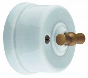 Light Switch - Light Blue Porcelain - Surface-Mounted - Bronze-Plated Knob