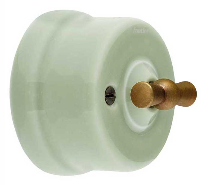 Schalter – Hellgrünes Porzellan (Wechsel-/Aus-/Drehschalter), bronzierter Drehknopf