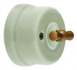 Light Switch - Light Green Porcelain - Surface-Mounted - Bronze-Plated Knob