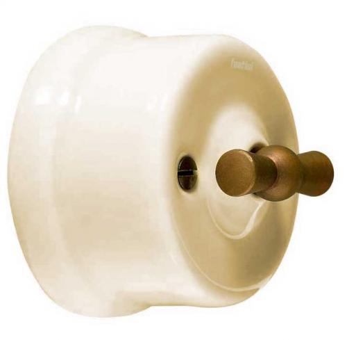 Switch - Off-white porcelain surface mounted bronzed knob