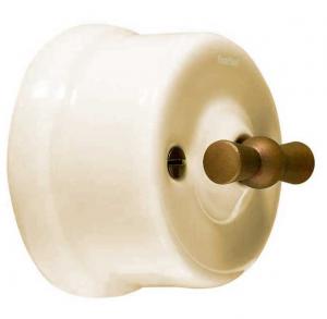 Light Switch - Off-White Porcelain - Surface-Mounted - Bronze-Plated Knob