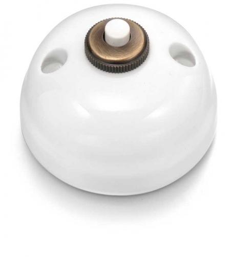 Dimmer - Push-button white porcelain/brons, rounded