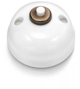 Dimmer – Druckknopf, weißes Porzellan/Antikbronze, abgerundet