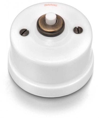 Dimmer - Push-button white porcelain/brons