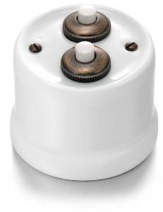 Dimmer - Double push-button white porcelain/brons
