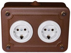 Metal box with double outlets - white porcelain - old style - vintage style - classic interior - retro