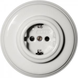 Steckdose – Weißes Porzellan, Einfachrahmen, Fontini