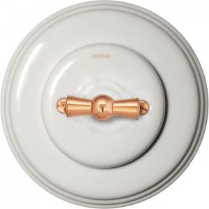 Schalter – Wechselschalter (Drehschalter), weißes Porzellan, Drehknopf aus Kupfer