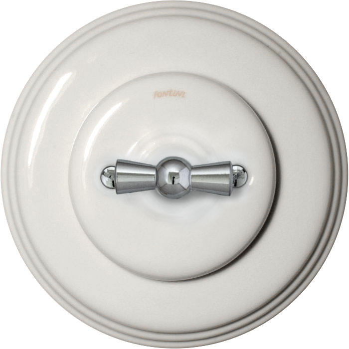 Two-way switch in white porcelain with chrome knob