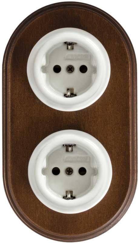 Electrical Outlet - Double - Porcelain with Antique Wood Frame