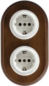 Electrical Outlet - Double - Porcelain with Antique Wood Frame