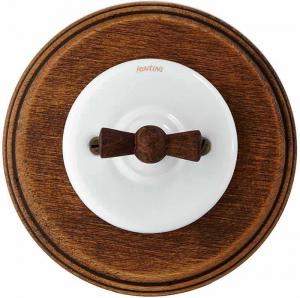 Fontini rotary switch - White porcelain with wood frame and wood knob