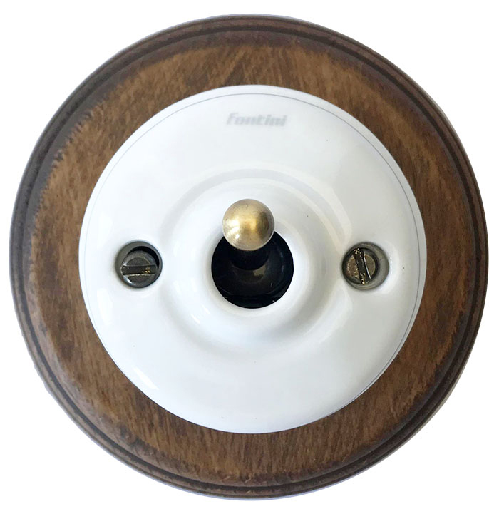 Schalter – Wechselschalter, Porzellan/Antikbronze mit Holzrahmen
