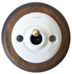 Schalter – Wechselschalter, Porzellan/Antikbronze mit Holzrahmen