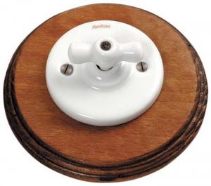 Schalter – Wechselschalter (Drehschalter), weißes Porzellan mit antikem Holzrahmen