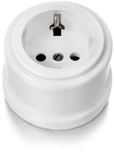 Garby-Schuko Socket 16A/250V Plastic Interior (With Shutters)-White Porcelain - old style - vintage interior - classic style - retro