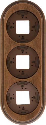 Garby - Träram till strömbrytare - 3 hål mörkbetsat trä - gammaldags inredning - klassisk stil - retro -sekelskifte