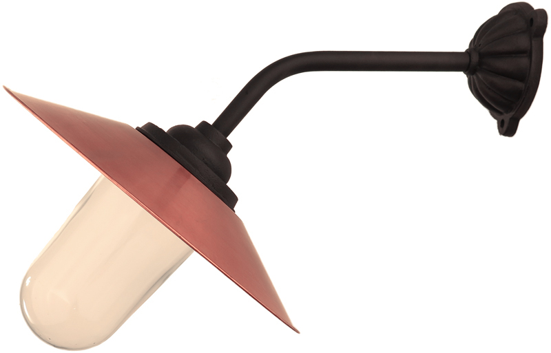 Udendørslampe - Staldlampe 45° lige kort, kobberskærm