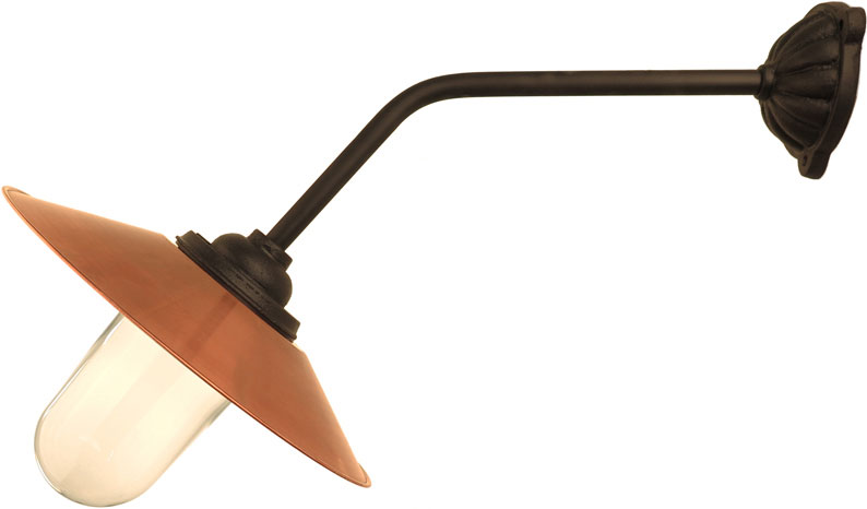 Udendørslampe - Staldlampe 45° lige lang, kobberskærm