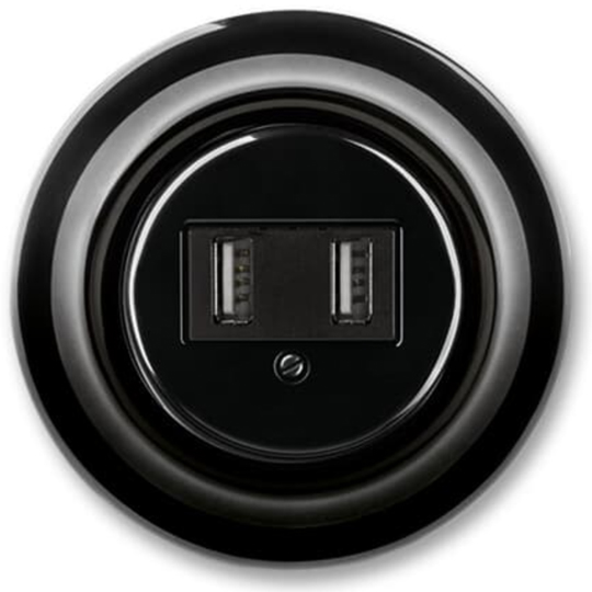 USB Charging Outlet Double Black Porcelain - ABB Decento