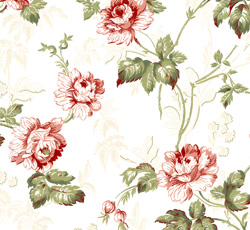 Lim & Handtryck Tapet - Belle epoque hvit/rød - arvestykke - gammeldags dekor - klassisk stil - retro - sekelskifte