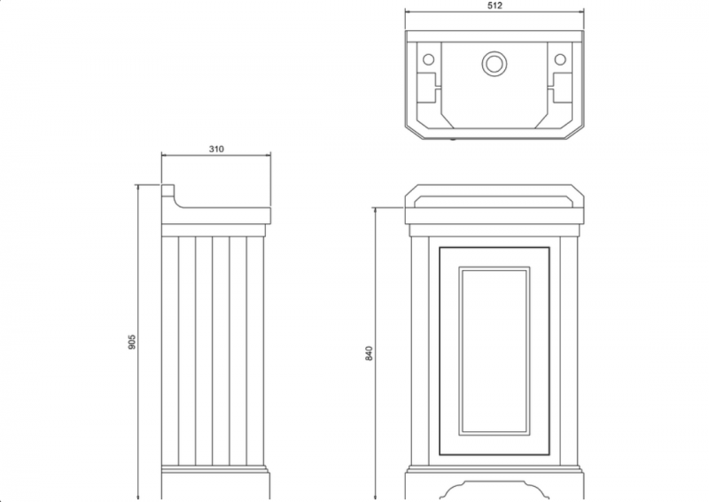 Mått för gammaldags tvättställsskåp Burlington - 51 cm vit/porslin/dörr - gammaldags inredning - klassisk stil - retro - sekelskifte