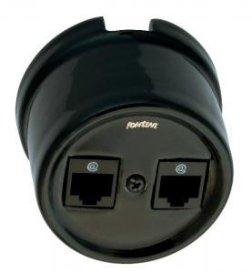 Double RJ45 Socket - Black porcelain surface mounting - old fashioned style - vintage interior - classic style - retro