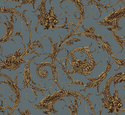 Lim & Handtryck Tapet - Draktapeten blå/brun/guld - sekelskiftesstil - gammladags inredning - retro