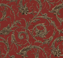 Lim & Handtryck Tapet - Draktapeten röd/brun/guld - sekelskifte  - gammal stil - klassisk inredning - retro