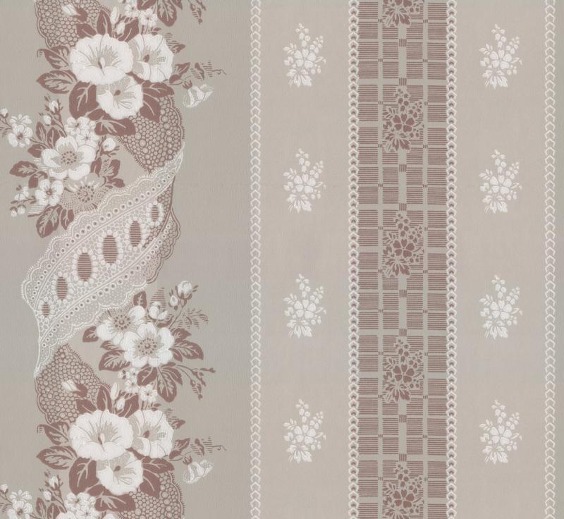 Lim & Handtryck Tapet - Felicie Eleonore grå/rosa - sekelskfite - gammal stil - klassisk inredning - retro