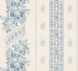Lim & Handtryck Tapet - Felicie Eleonore vit/blå - sekelskiftesstil - gammaldags stil - klassisk inredning
