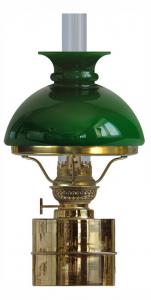 Fotogenlampa - Flaggskär mässing med grön skärm - sekelskifte - gammaldags inredning - retro - klassisk stil