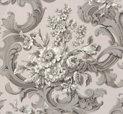 Lim & Handtryck Tapete - Französischer Blumenstrauß grau / rosa