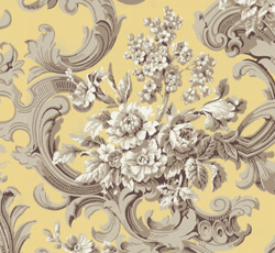 Lim & Handtryck Tapet - Franska buketten grå/gul - arvestykke - gammeldags dekor - klassisk stil - retro - sekelskifte