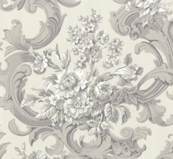 Lim & Handtryck Tapet - Franska buketten hvit/grå - arvestykke - gammeldags dekor - klassisk stil - retro - sekelskifte