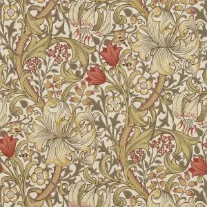 William Morris & Co. Bakgrunn - Gylden liljekjeks / murstein - arvestykke - gammeldags dekor - klassisk stil - retro - sekelskifte
