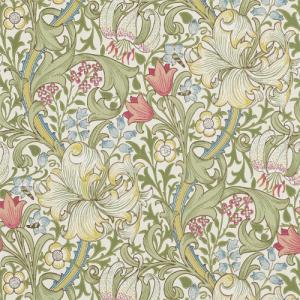 William Morris & Co. Bakgrunn - Golden Lily Grønn / Rød - arvestykke - gammeldags dekor - klassisk stil - retro - sekelskifte