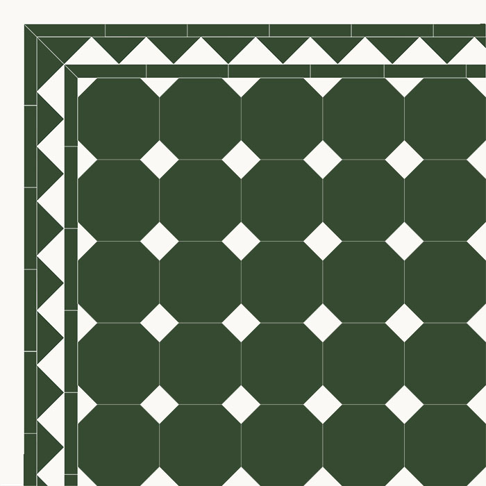 Floor tiles - Octagon 15 x 15 cm green/black - old style - vintage interior - retro - classic style
